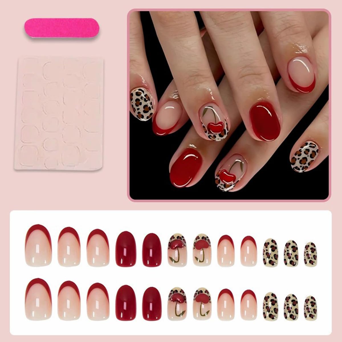 juggssa Press On Nails Cherry Leopard Print packaging
