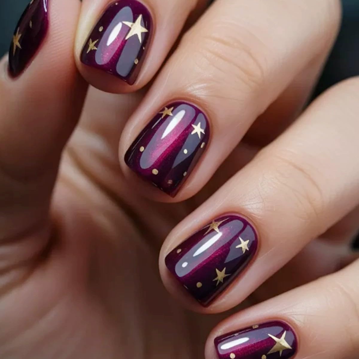 juggssa Press on Nails Kit glossy purple polka dot design front view
