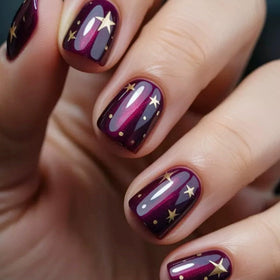 juggssa Press on Nails Kit glossy purple polka dot design front view