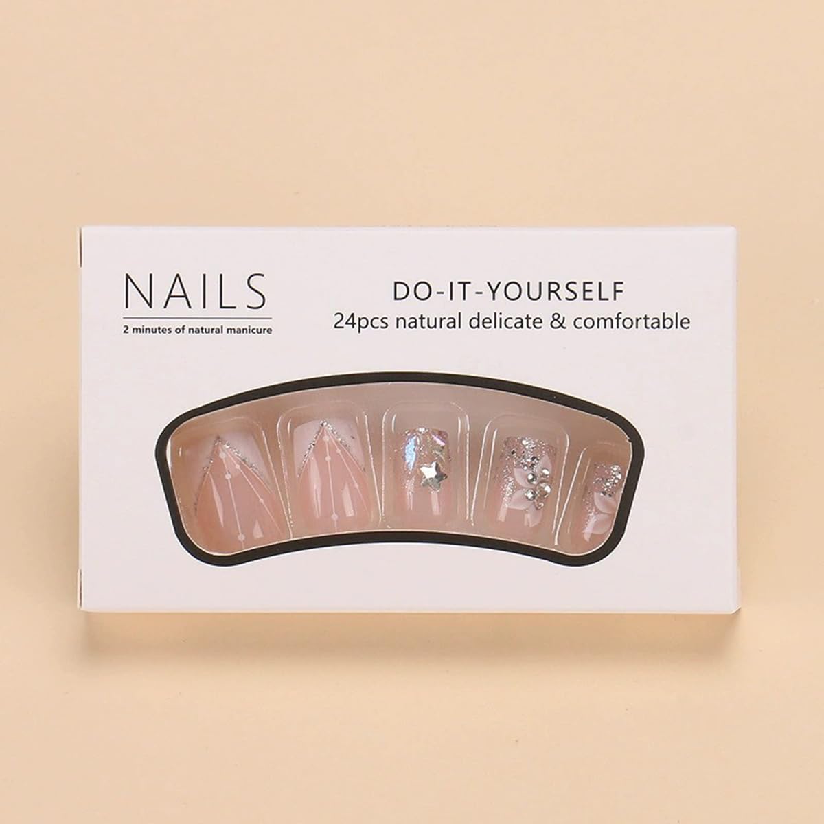 juggssa Press On Nails Kit packaging with acrylic nails and accessories
