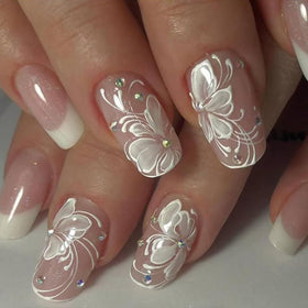 juggssa press on nails medium square shape with butterfly designs front view