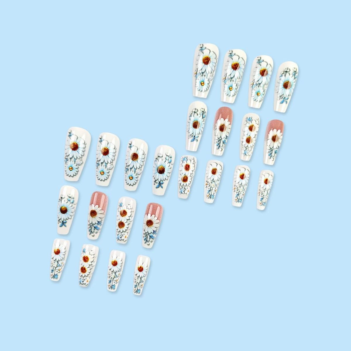 juggssa Spring Flower Press on Nails 24PCS packaging with accessories
