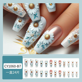 juggssa Spring Flower Press on Nails with nail file and glue stickers