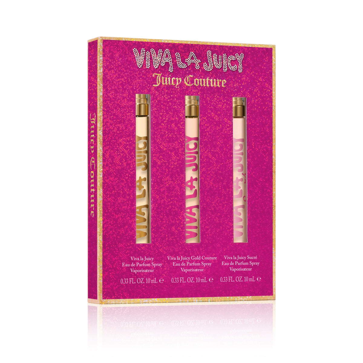 Juicy Couture Viva La Juicy Eau de Parfum Travel Spray Gift Set packaging front view