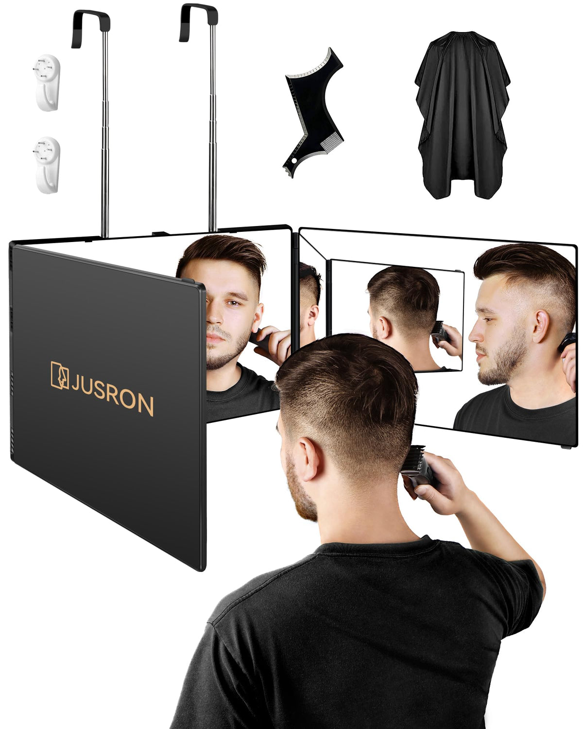 JUSRON 360° Hair Cutting Mirror front view with clear HD glass