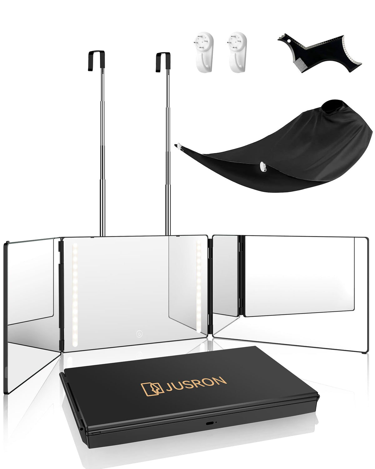 JUSRON 360° Hair Cutting Mirror front view with LED