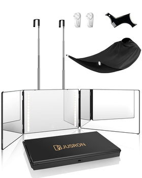 JUSRON 360° Hair Cutting Mirror front view with LED