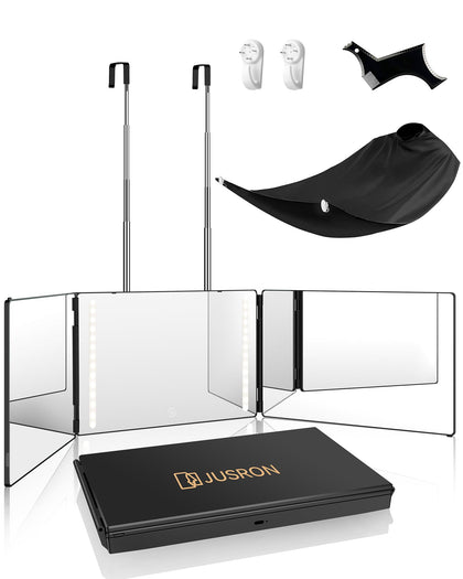 JUSRON 360° Hair Cutting Mirror front view with LED