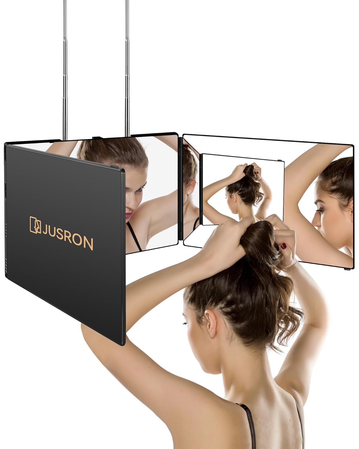 JUSRON 360° Self Hair Cutting Mirror front view with clear glass