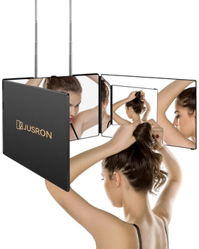 JUSRON 360° Self Hair Cutting Mirror front view with clear glass