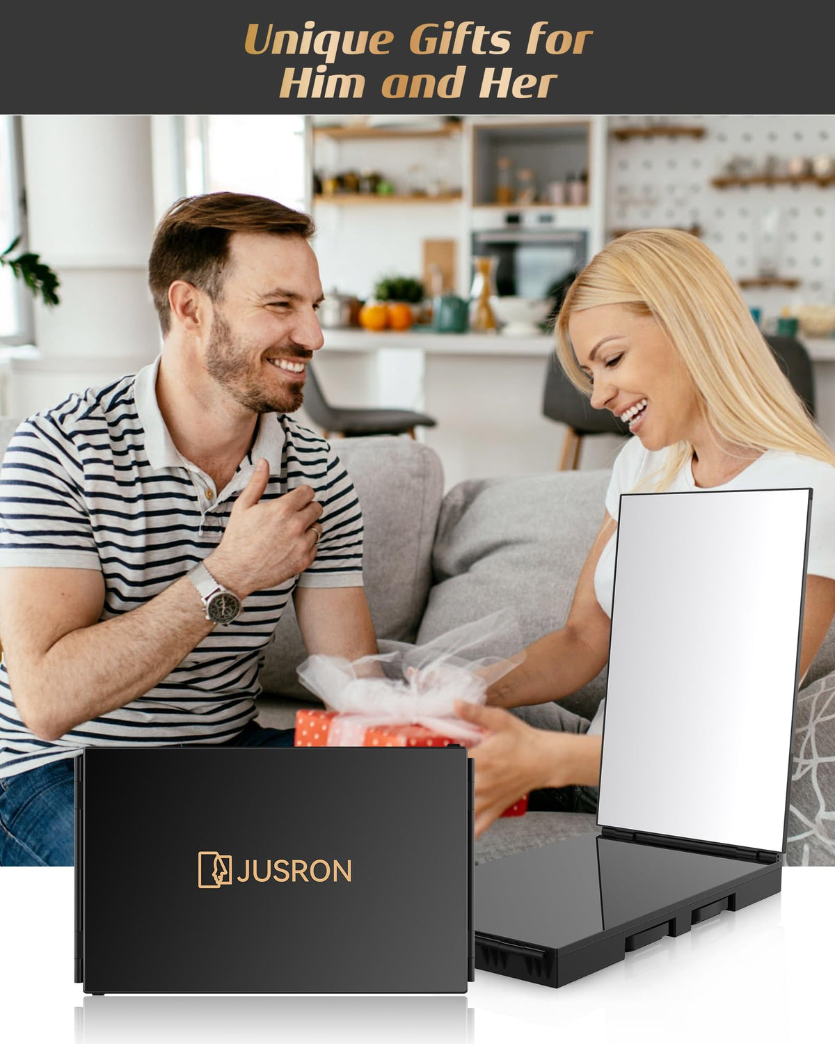 JUSRON Hair Cutting Mirror showing anti-fog HD glass clarity