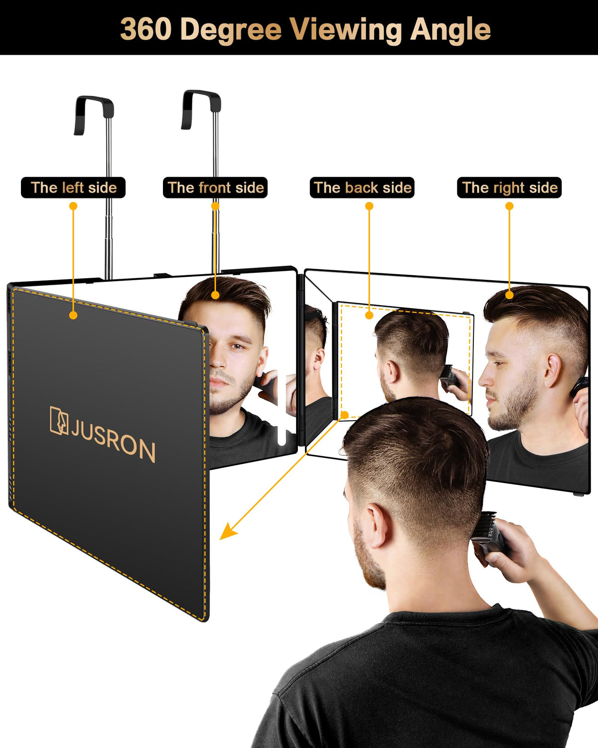 JUSRON Self Hair Cutting Mirror side view showing height adjustment