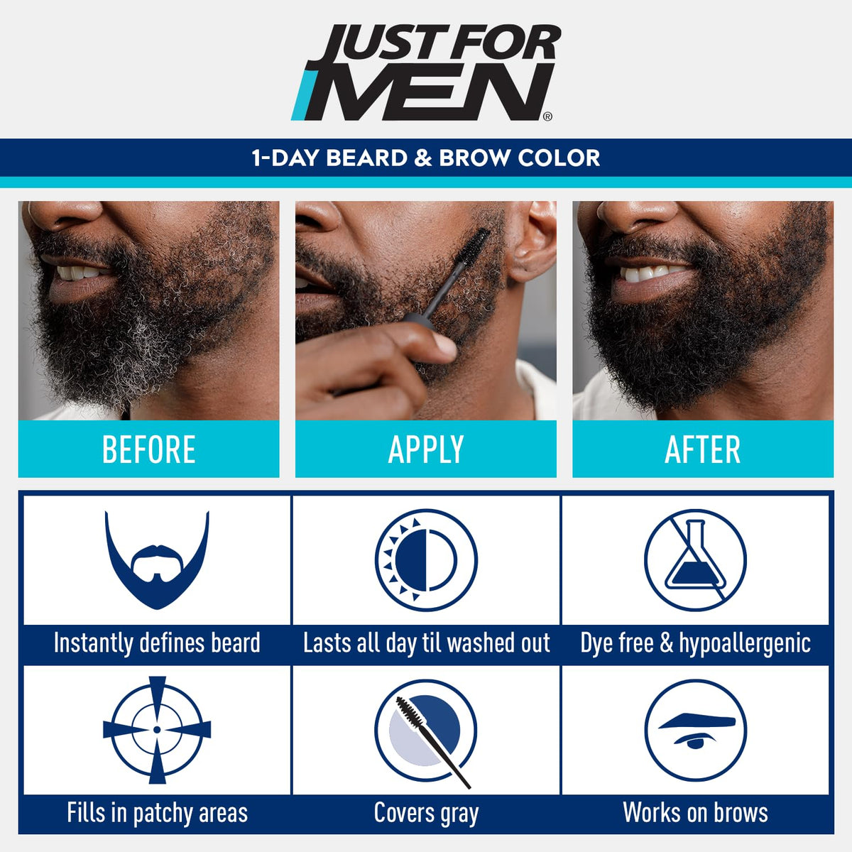 Just for Men 1-Day Beard & Brow Color Black shade options