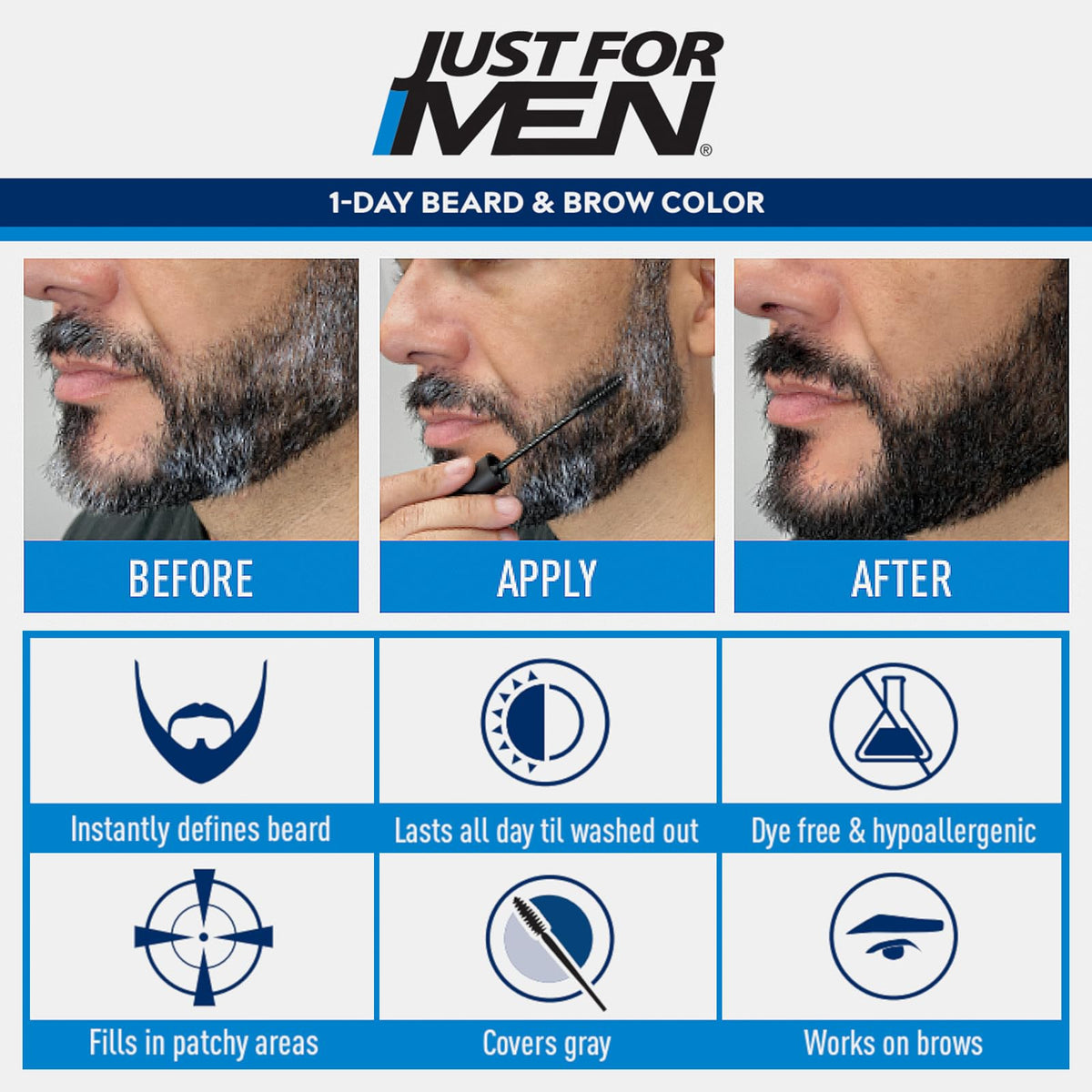 Just for Men 1-Day Beard & Brow Colour Medium Brown application brush