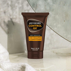 Just for Men Control GX 2-in-1 Shampoo & Conditioner bottles arranged