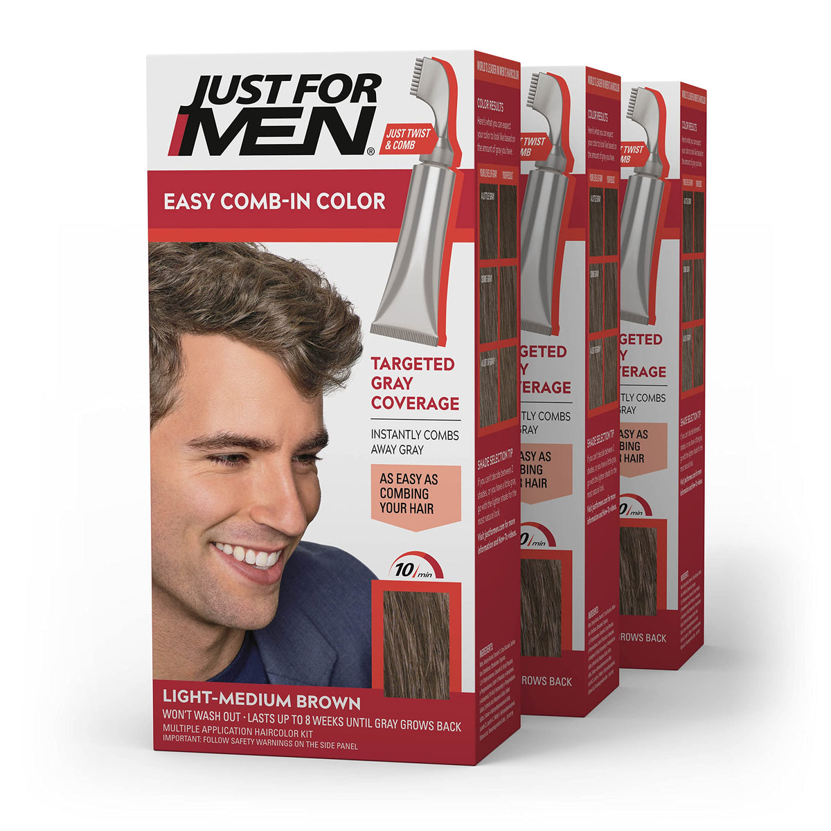 Just for Men Easy Comb-In Colour Light-Medium Brown packaging front view