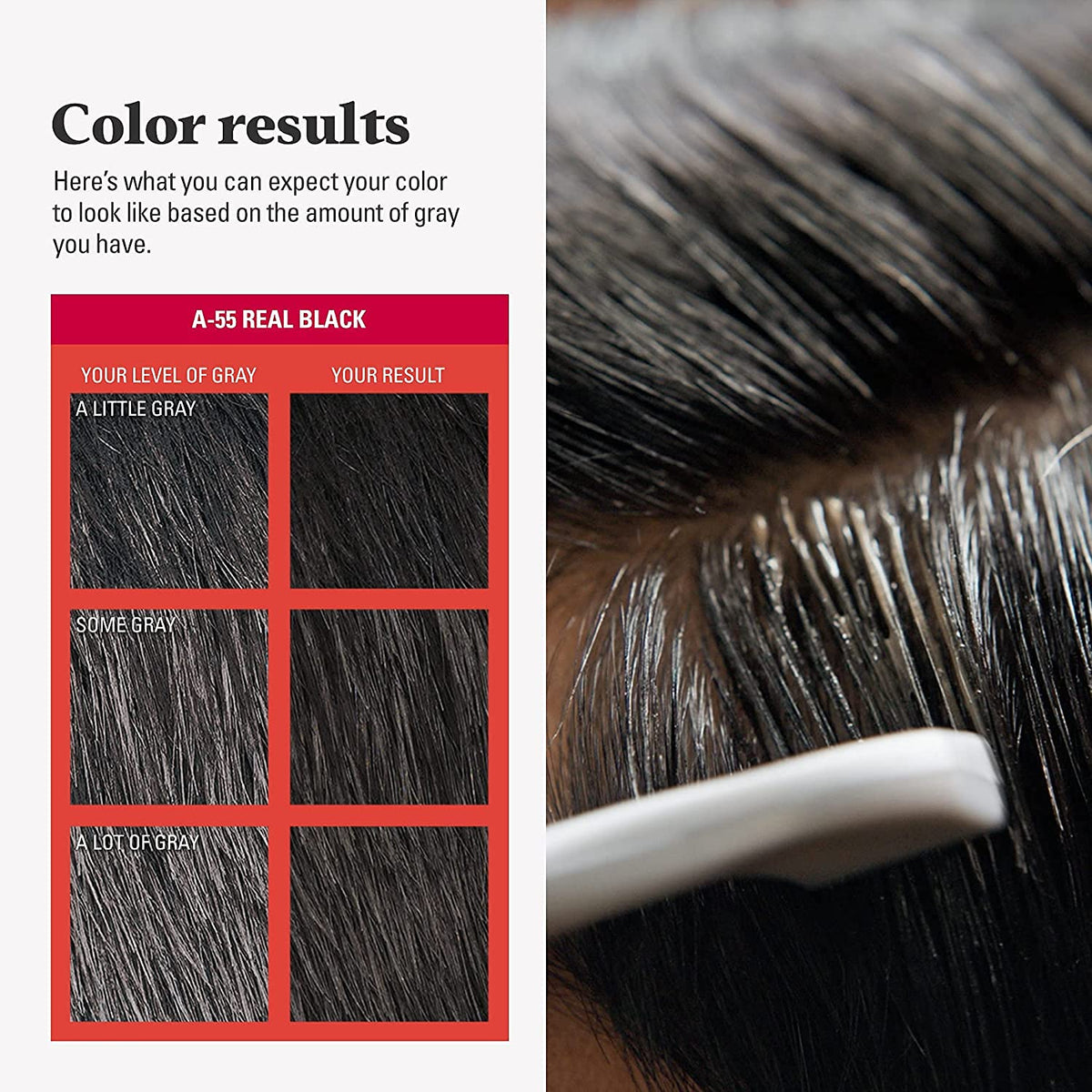 Just for Men Easy Comb-In Colour Real Black A-55 combing through hair