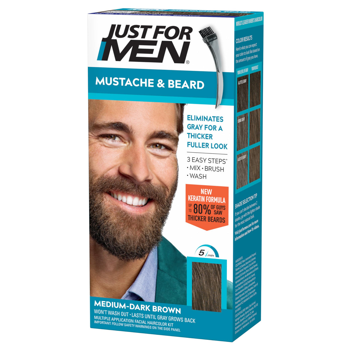 Just for Men Mustache & Beard Colour Medium-Dark Brown M-40 front packaging view