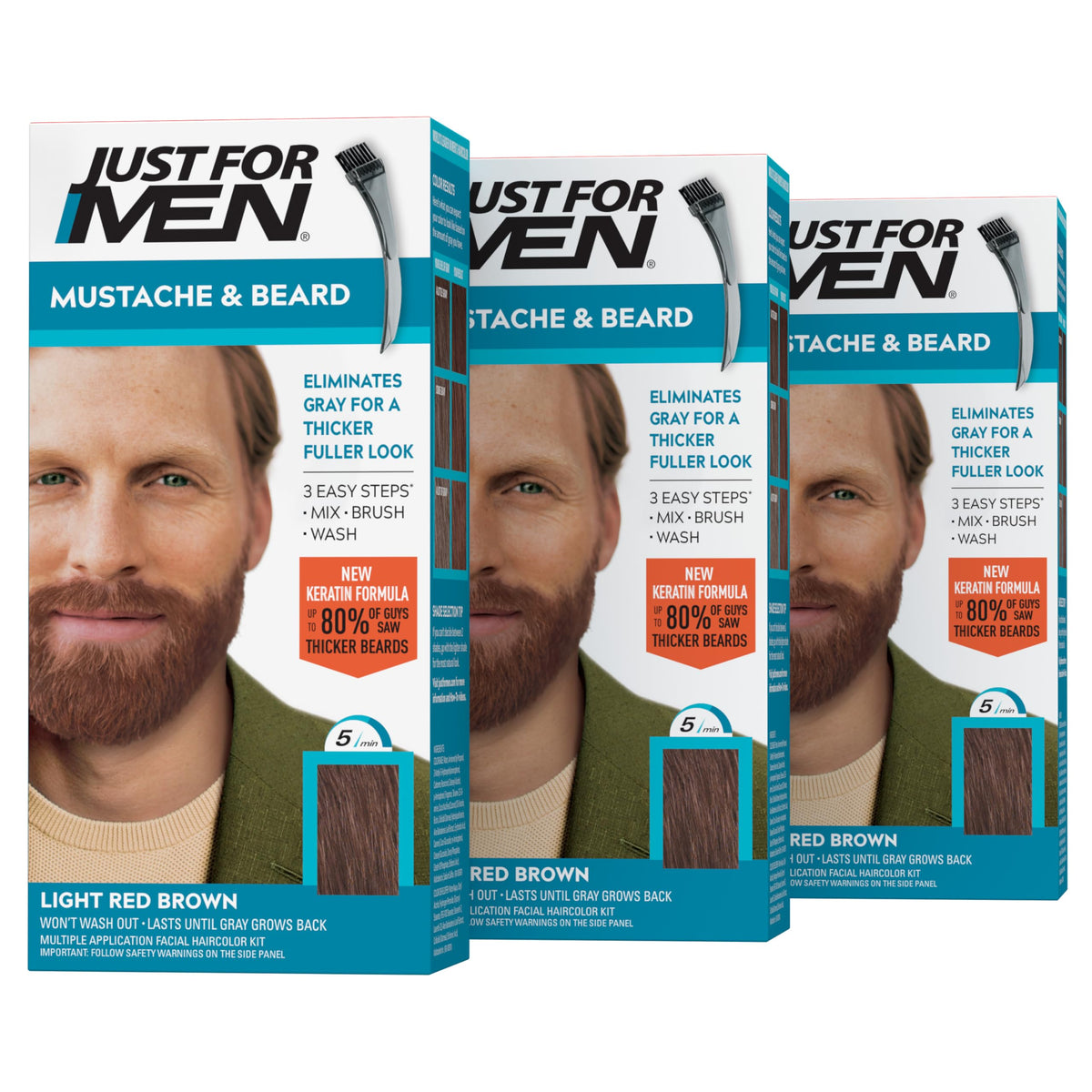Just for Men Mustache & Beard Dye Light Red Brown M-27 packaging front view