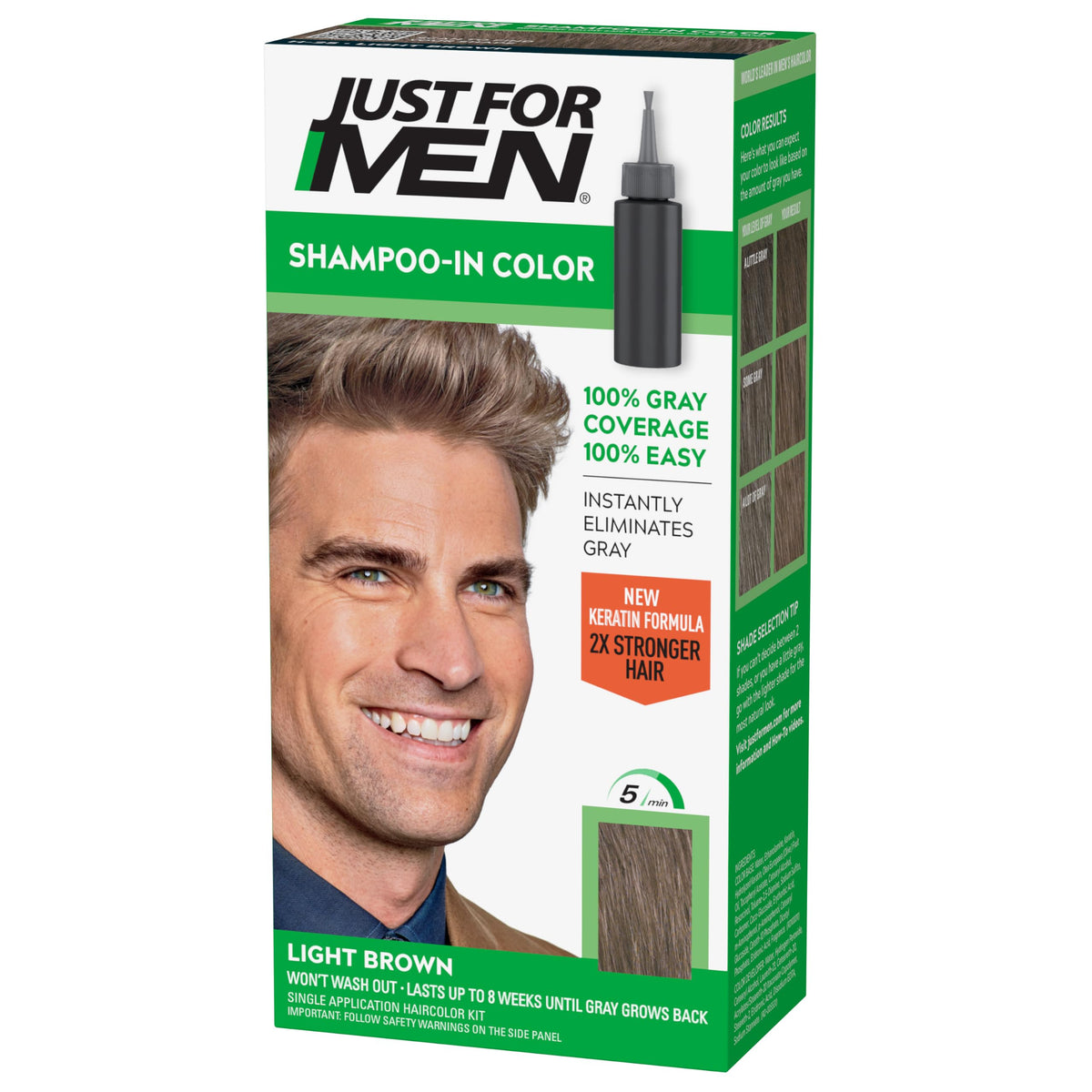 Just for Men Shampoo-In Color Light Brown H-25 packaging front view