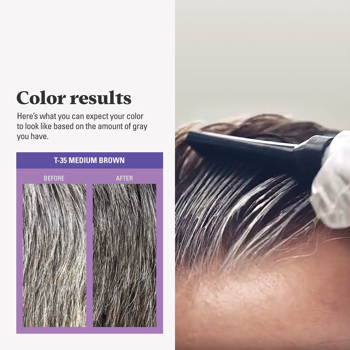 Just for Men Touch of Gray Medium Brown T-35 hair colour applied to hair