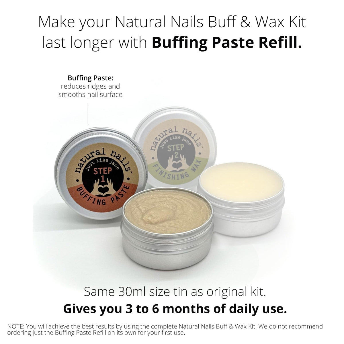 Just Like Jane Natural Nails Gentle Buffing Paste back view with ingredient list