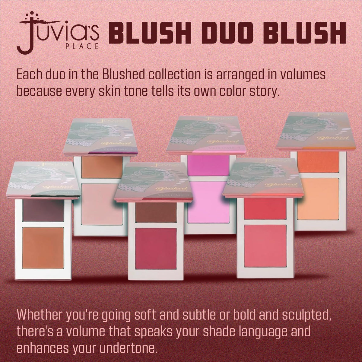 Juvia's Place Duo Blush Volume 1 showing the matte powder texture