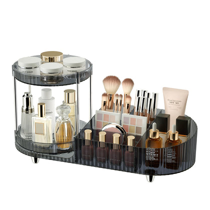 Jywantful 360 Rotating Makeup Organizer front view with smoky black finish