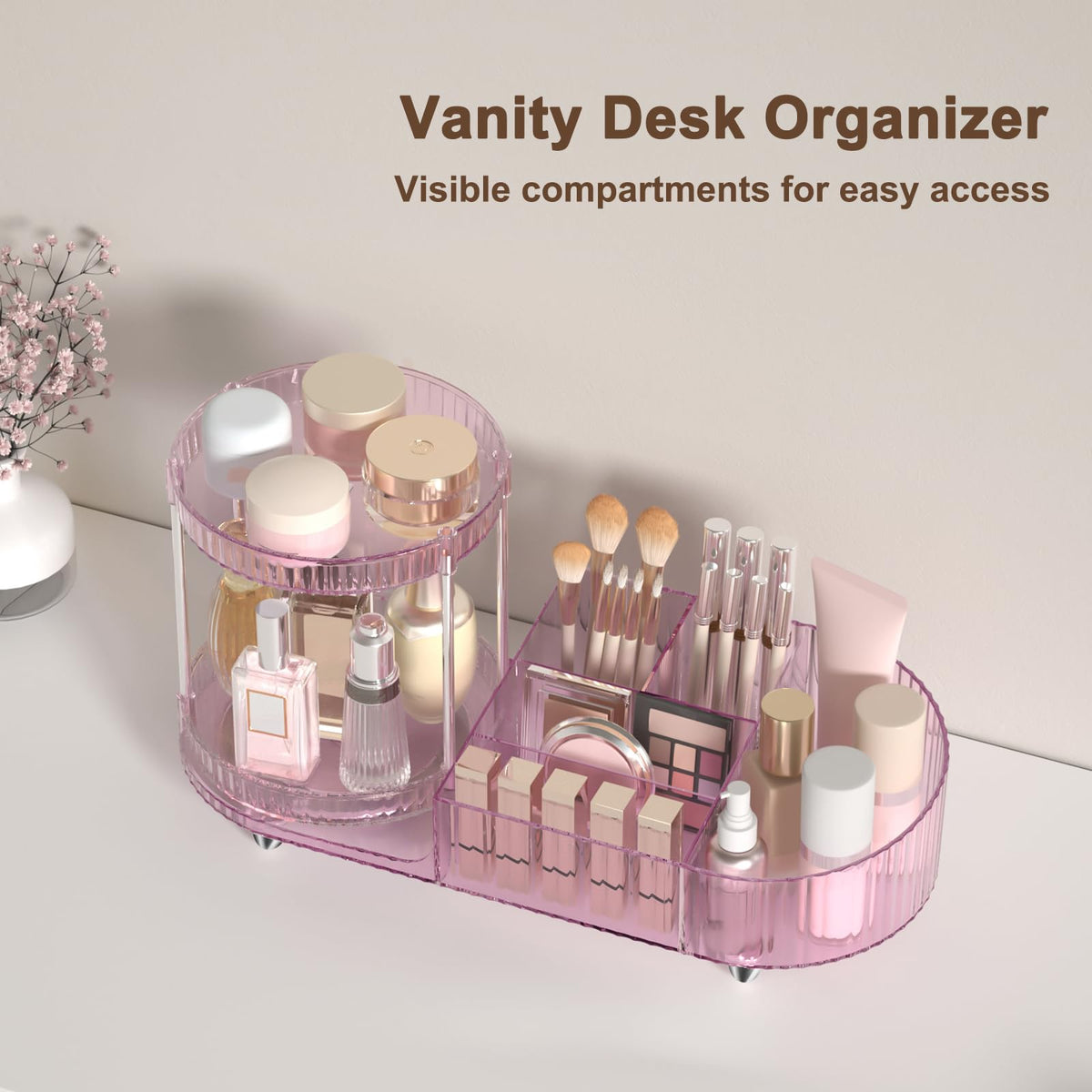 Jywantful 360 Rotating Makeup Organizer on a bathroom counter