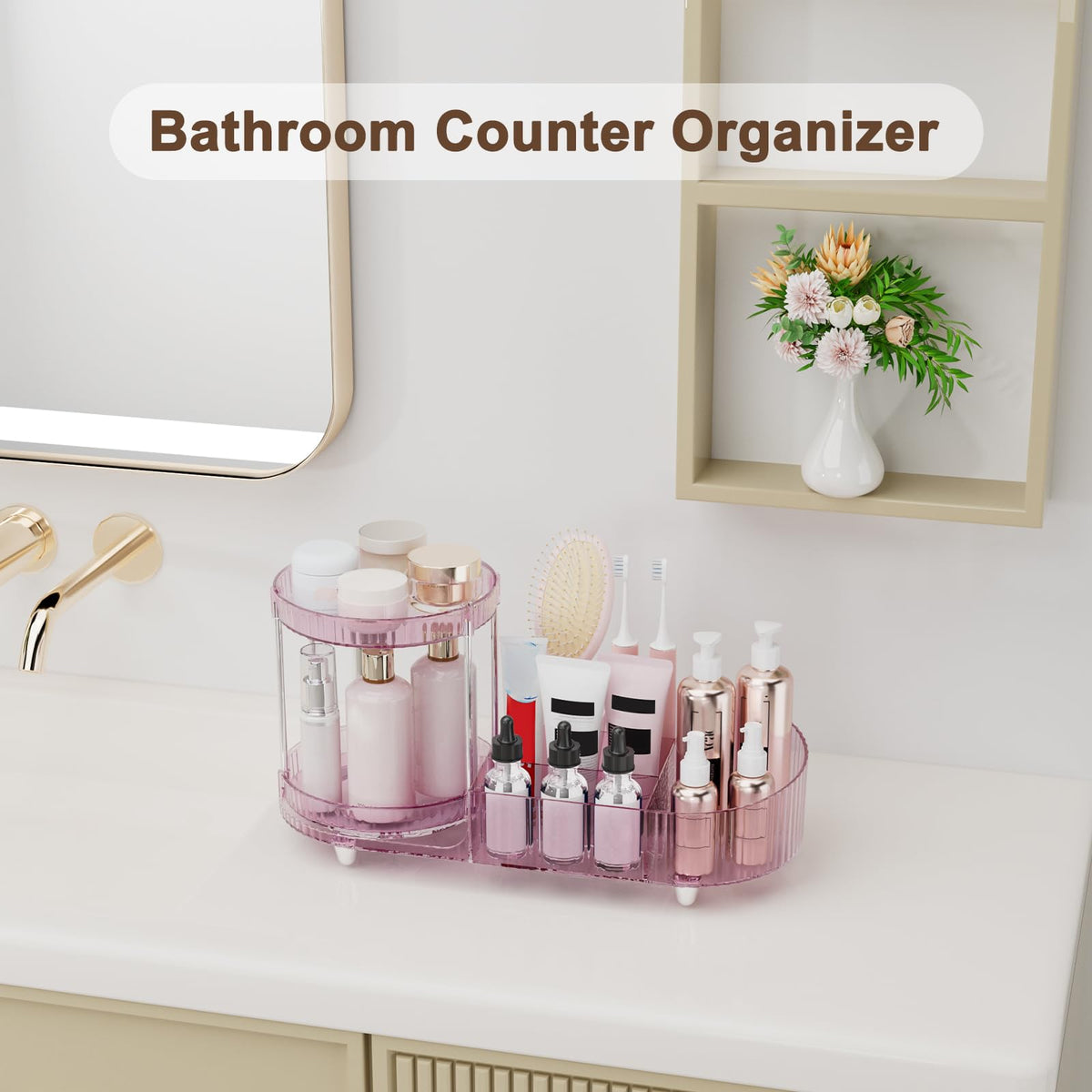 Jywantful 360 Rotating Makeup Organizer with lipsticks and brushes