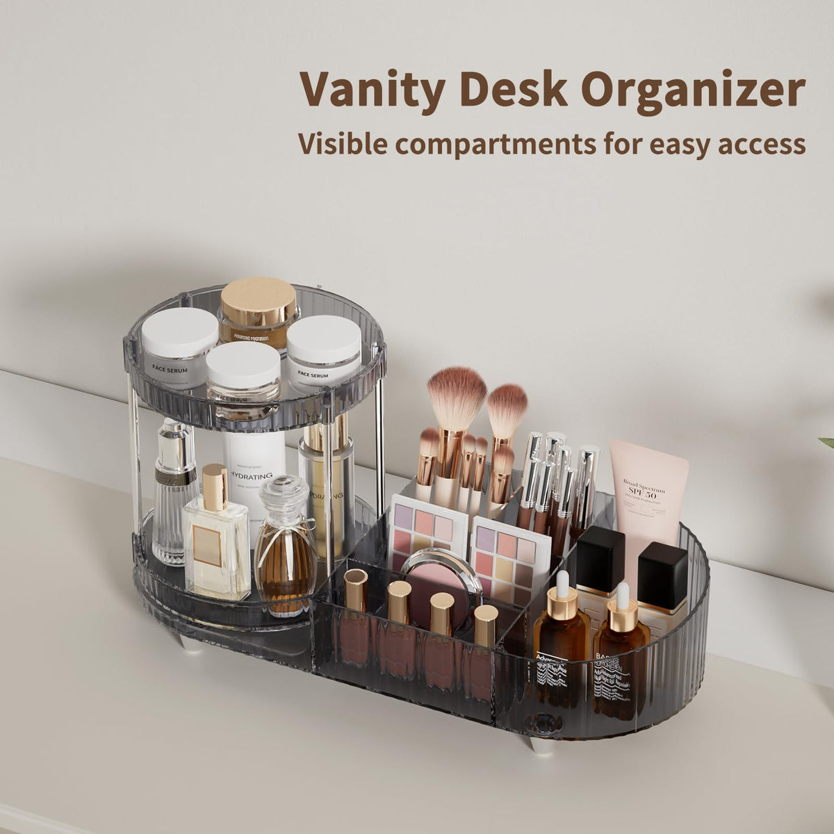 Jywantful 360 Rotating Organizer on bathroom counter with cosmetics
