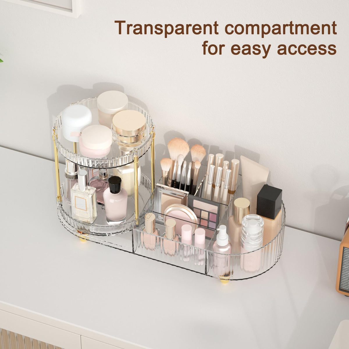 Jywantful Rotating Makeup Organizer assembled on vanity
