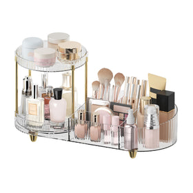Jywantful Rotating Makeup Organizer front view with gold accents