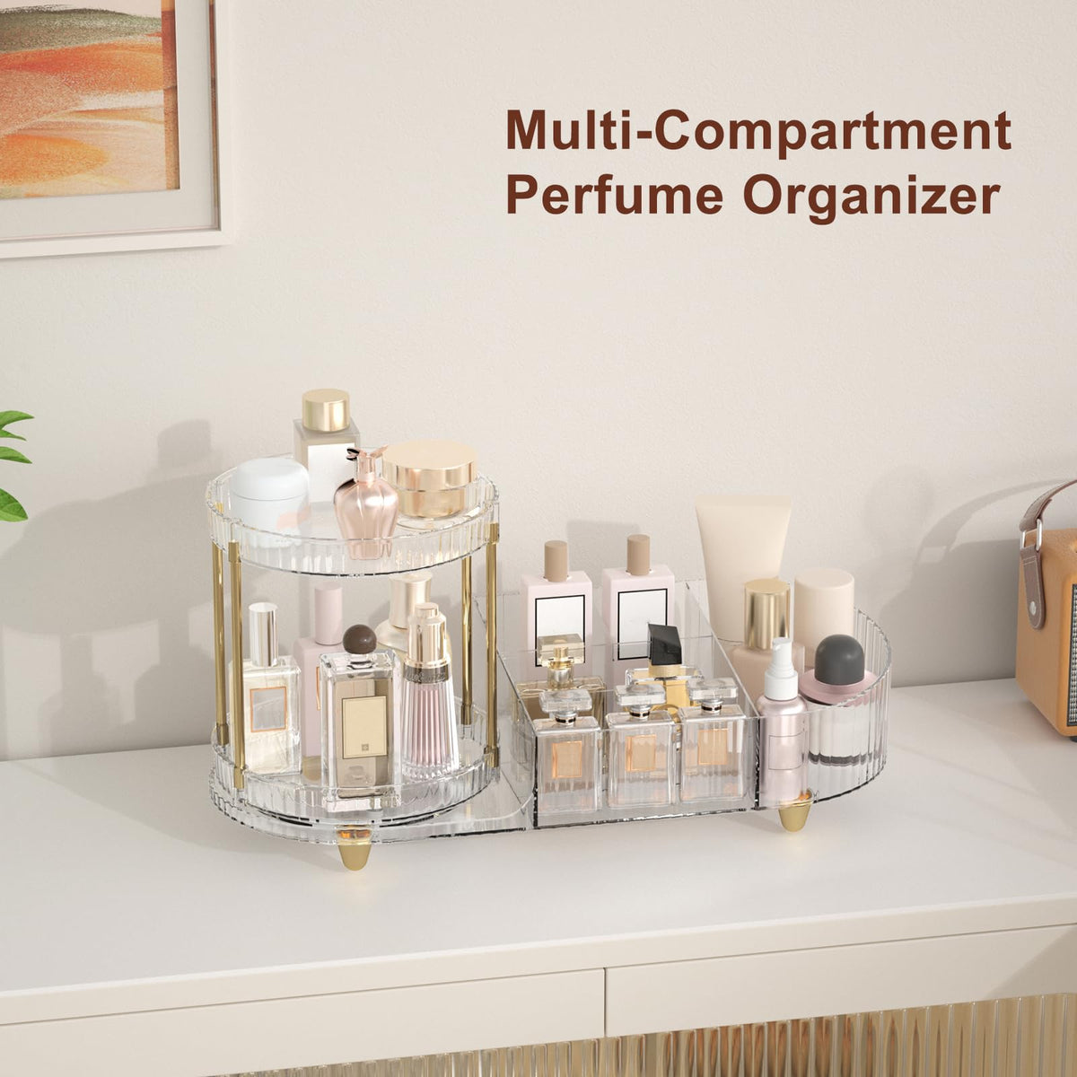 Jywantful Rotating Makeup Organizer in a lifestyle setting