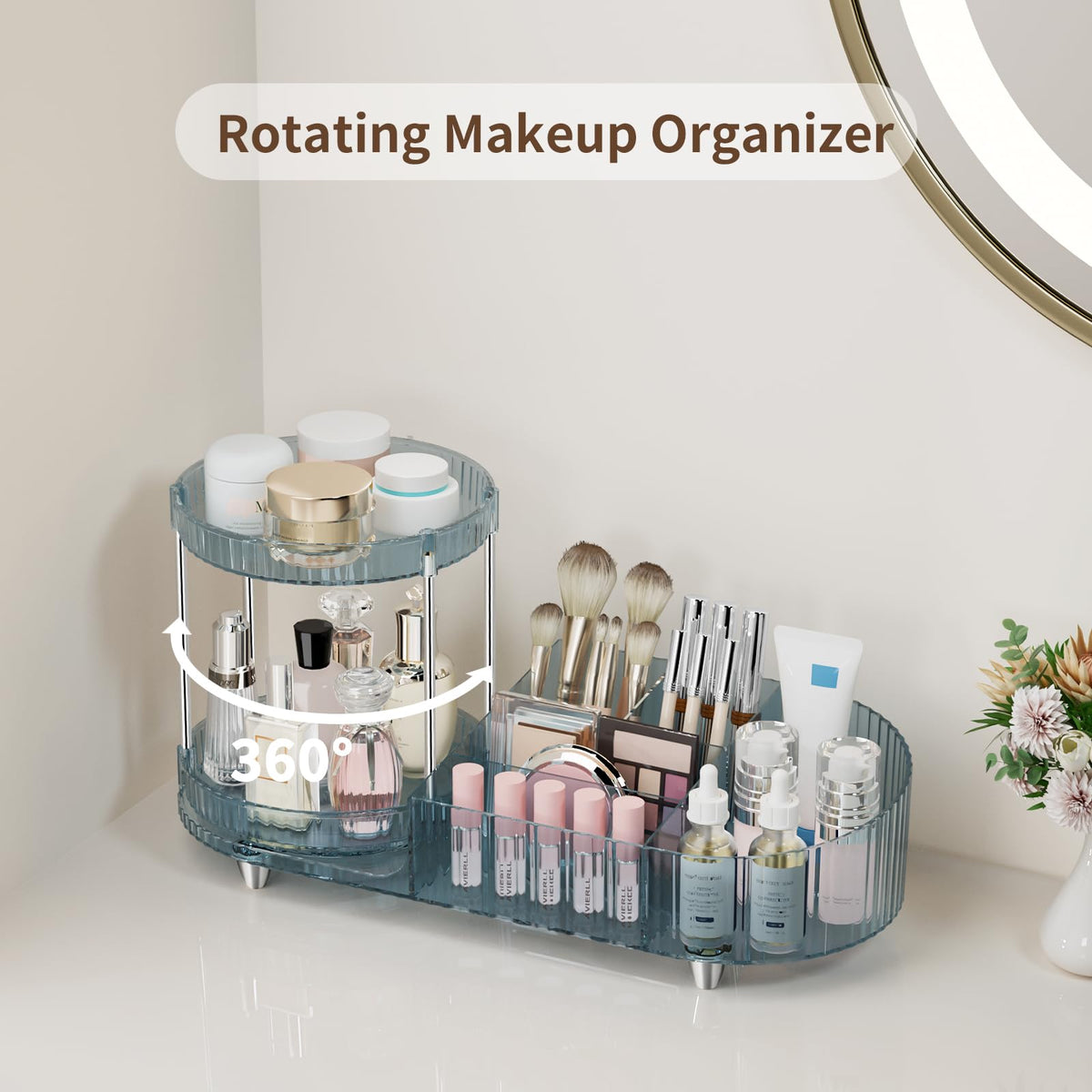 Jywantful Rotating Makeup Organizer side view showing compartments