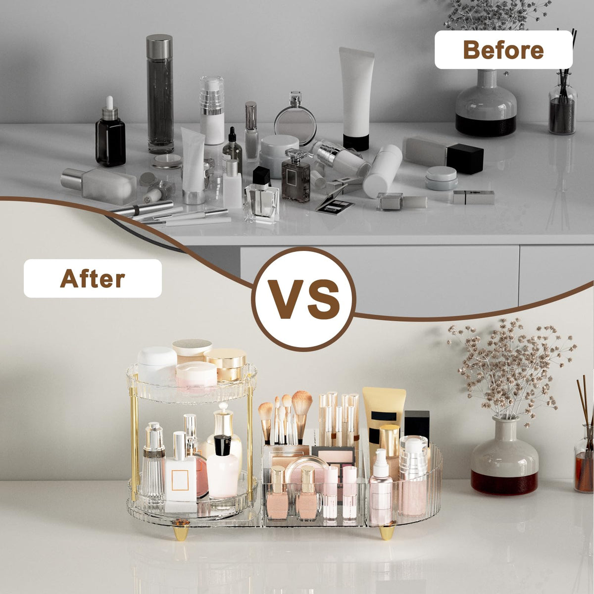 Jywantful Rotating Makeup Organizer with cosmetics displayed