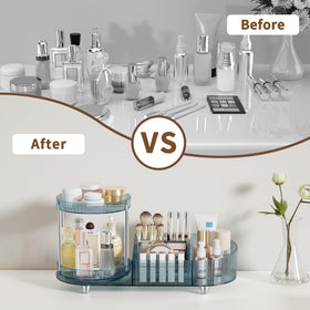 Jywantful Rotating Makeup Organizer with lipsticks and makeup sponges