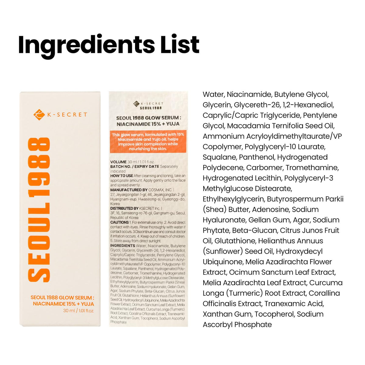 K-SECRET Niacinamide Glow Serum with skincare products