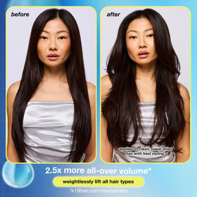 K18 AstroLift Volume Spray lifestyle scene with model