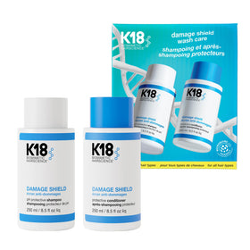 K18 Damage Shield Wash Care Set front view with shampoo and conditioner