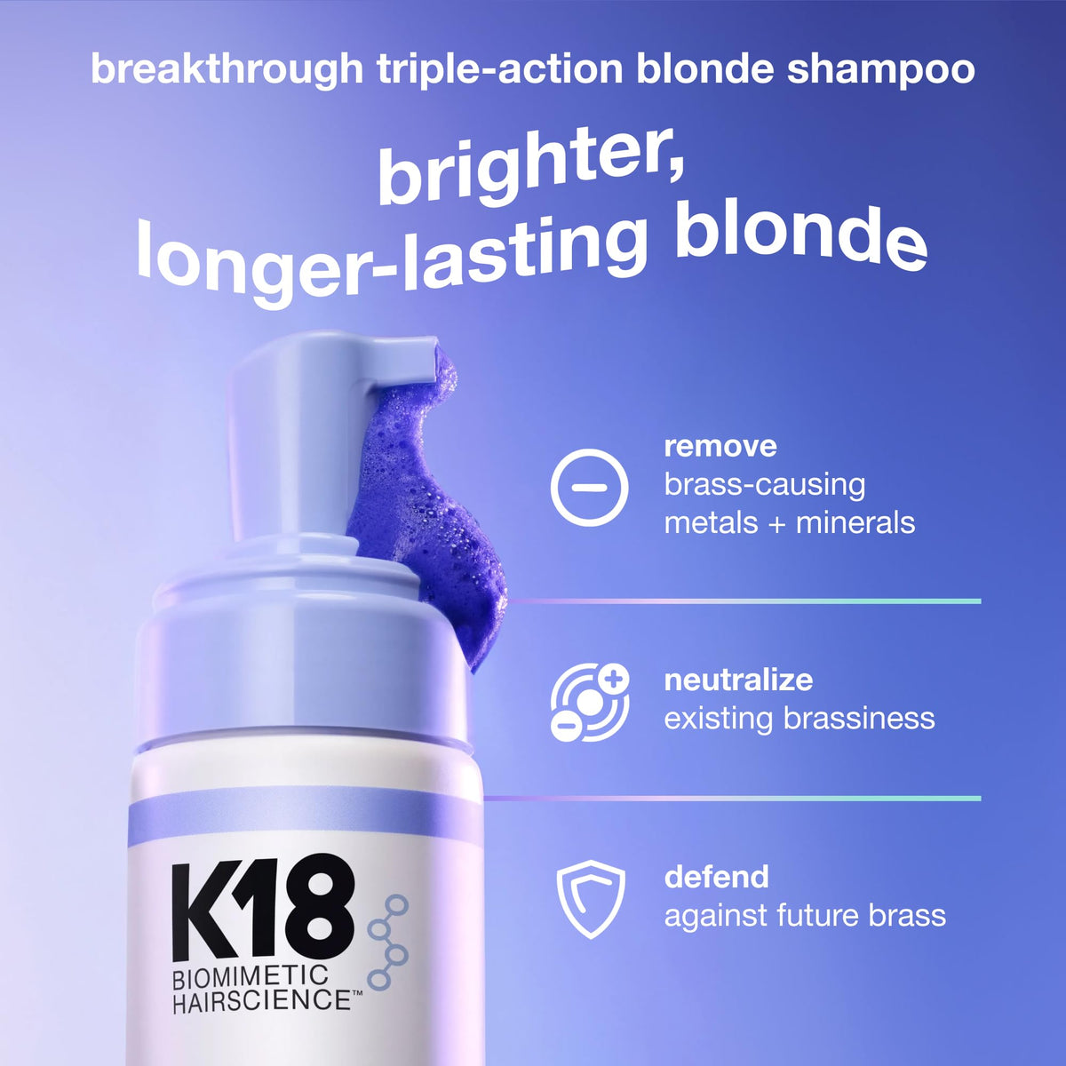 K18 TripleBright Purple Shampoo foam application