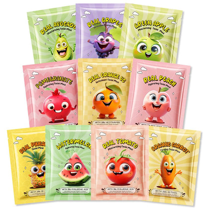 Kaely 10 Pack Fruit Face Masks for Kids front view