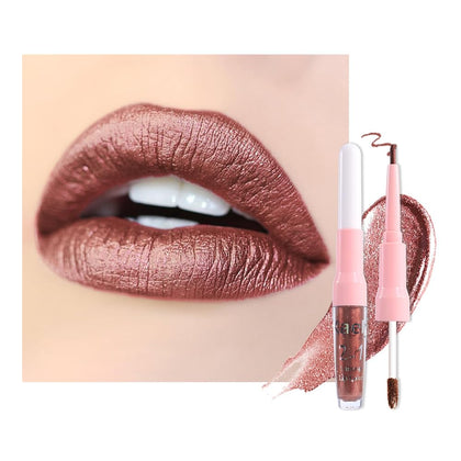 Kaely 2-in-1 Brown Metallic Lipstick and Lip Liner front view