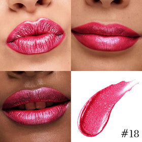 Kaely 2-in-1 Crushed Ruby Red Metallic Lipstick and Lip Liner swatch on skin