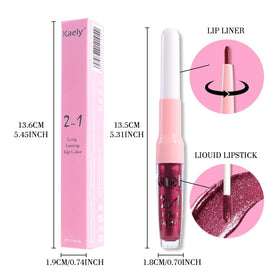 Kaely 2-in-1 Dark Plum Lipstick and Lip Liner on a makeup table