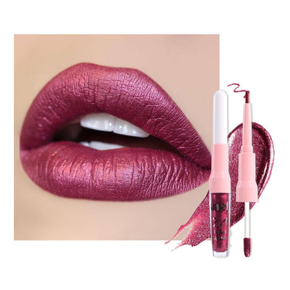 Kaely 2-in-1 Dark Plum Metallic Lipstick and Lip Liner front view