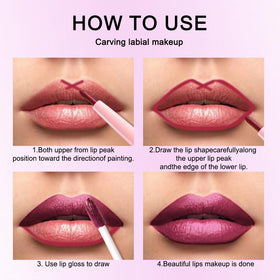Kaely 2-in-1 Dark Plum Metallic Lipstick and Lip Liner in use