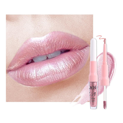 Kaely 2-in-1 Light Pink Metallic Lipstick and Lip Liner front view