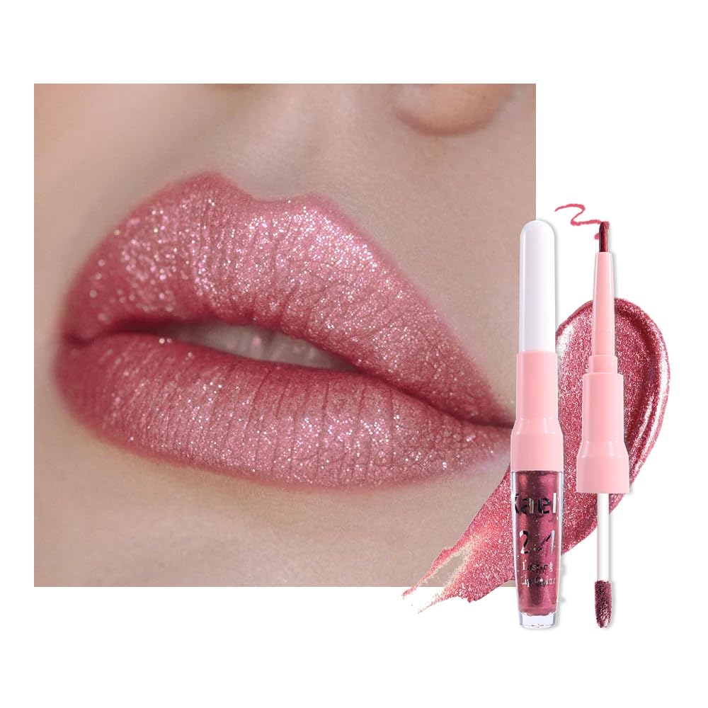 Kaely 2-in-1 Light Plum Red Metallic Lipstick and Lip Liner front view