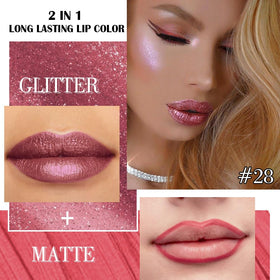 Kaely 2-in-1 Light Plum Red Metallic Lipstick and Lip Liner side view